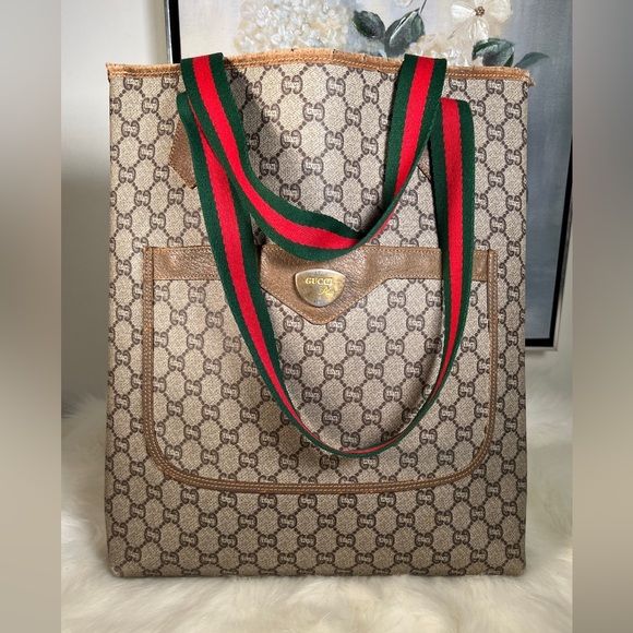 SOLD GUCCI Old Gucci Vintage GG Sherry Line Tote Bag PVC Leather Brown - Picture 14 of 16